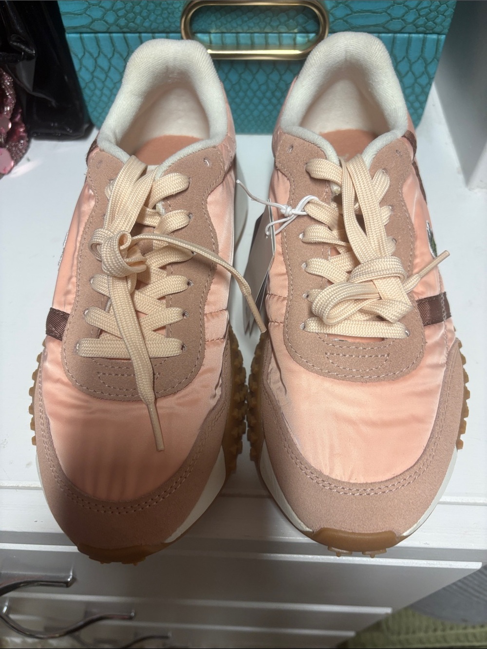 Lacoste Women's Peach and Beige Athletic Sneakers